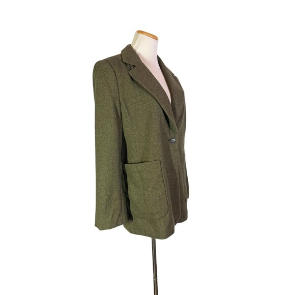 Banana Republic Factory Size 8 Herringbone Long Blazer Green Tweed Wool Blend - Picture 9 of 14